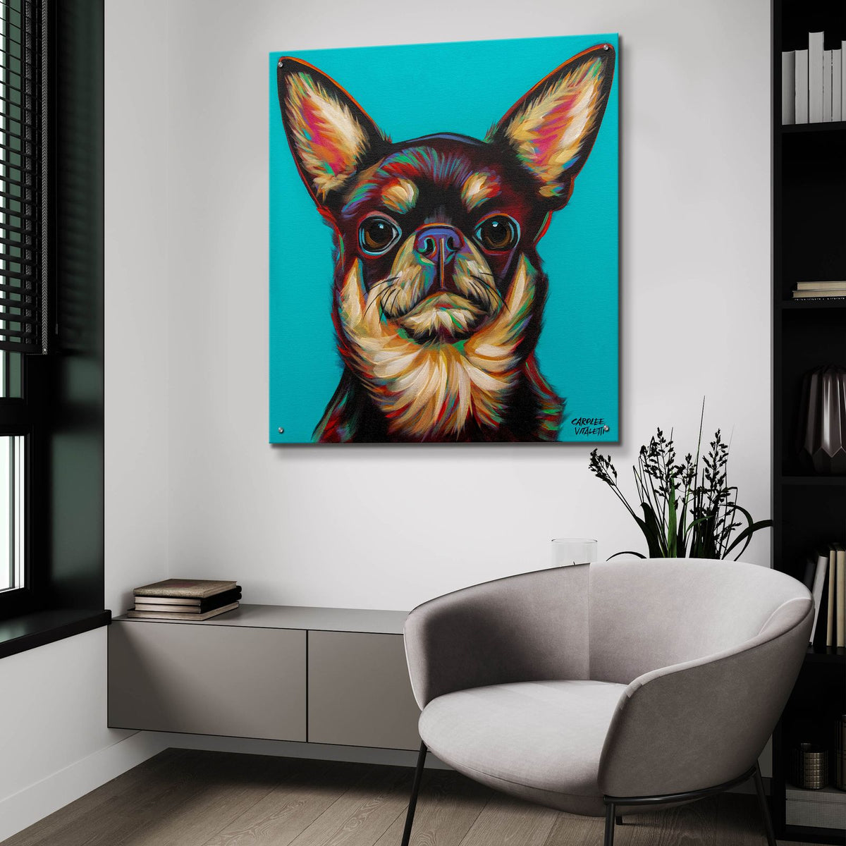 Blue Dark Chihuahua by Carolee Vitaletti - 36x36 acrylic wall art in a room