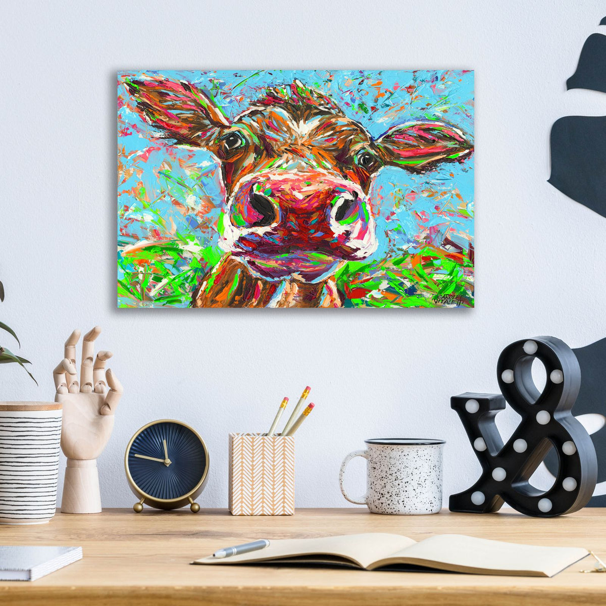 Cow From Another Planet 1 by Carolee Vitaletti - 16x12 acrylic wall art in a room