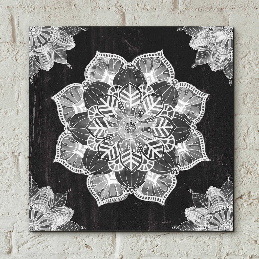 Mandala Morning V Black and White by Anne Tavoletti - 12x12 acrylic wall art in a room
