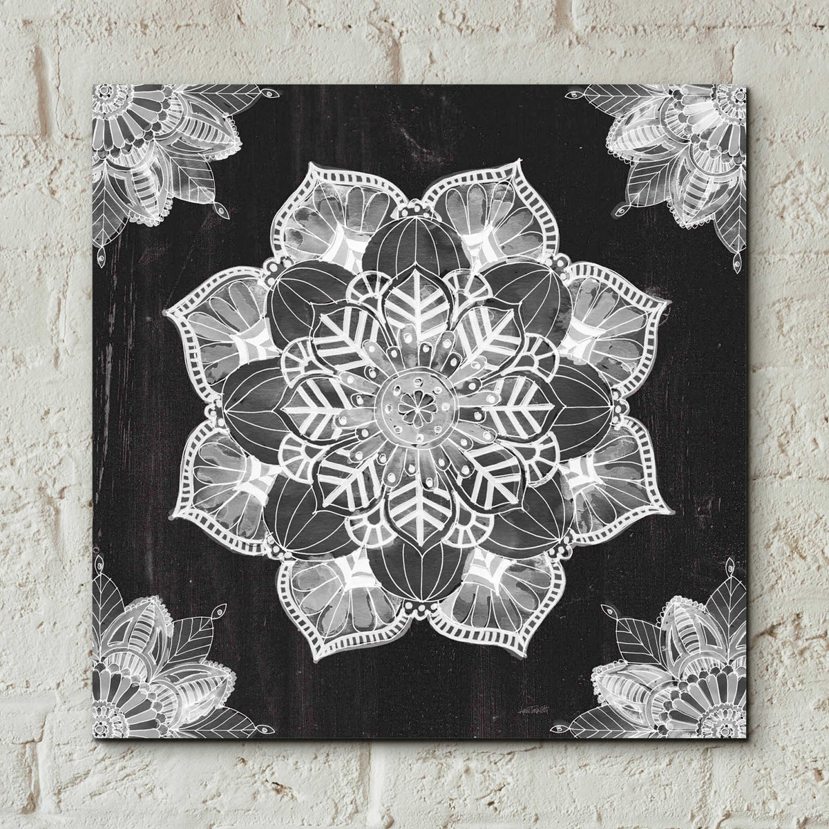Mandala Morning V Black and White by Anne Tavoletti - 12x12 acrylic wall art in a room