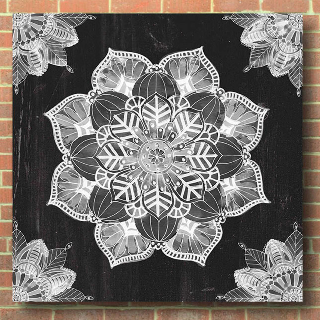 Mandala Morning V Black and White by Anne Tavoletti - 36x36 acrylic wall art in a room