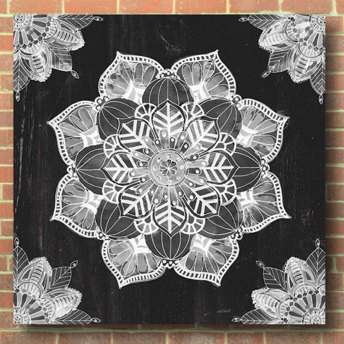 Mandala Morning V Black and White by Anne Tavoletti - 36x36 acrylic wall art in a room
