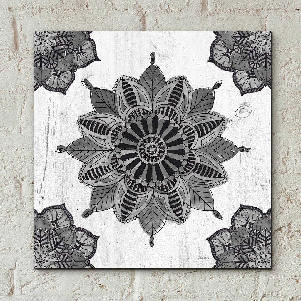 Mandala Morning VI Black and White by Anne Tavoletti - 12x12 acrylic wall art in a room