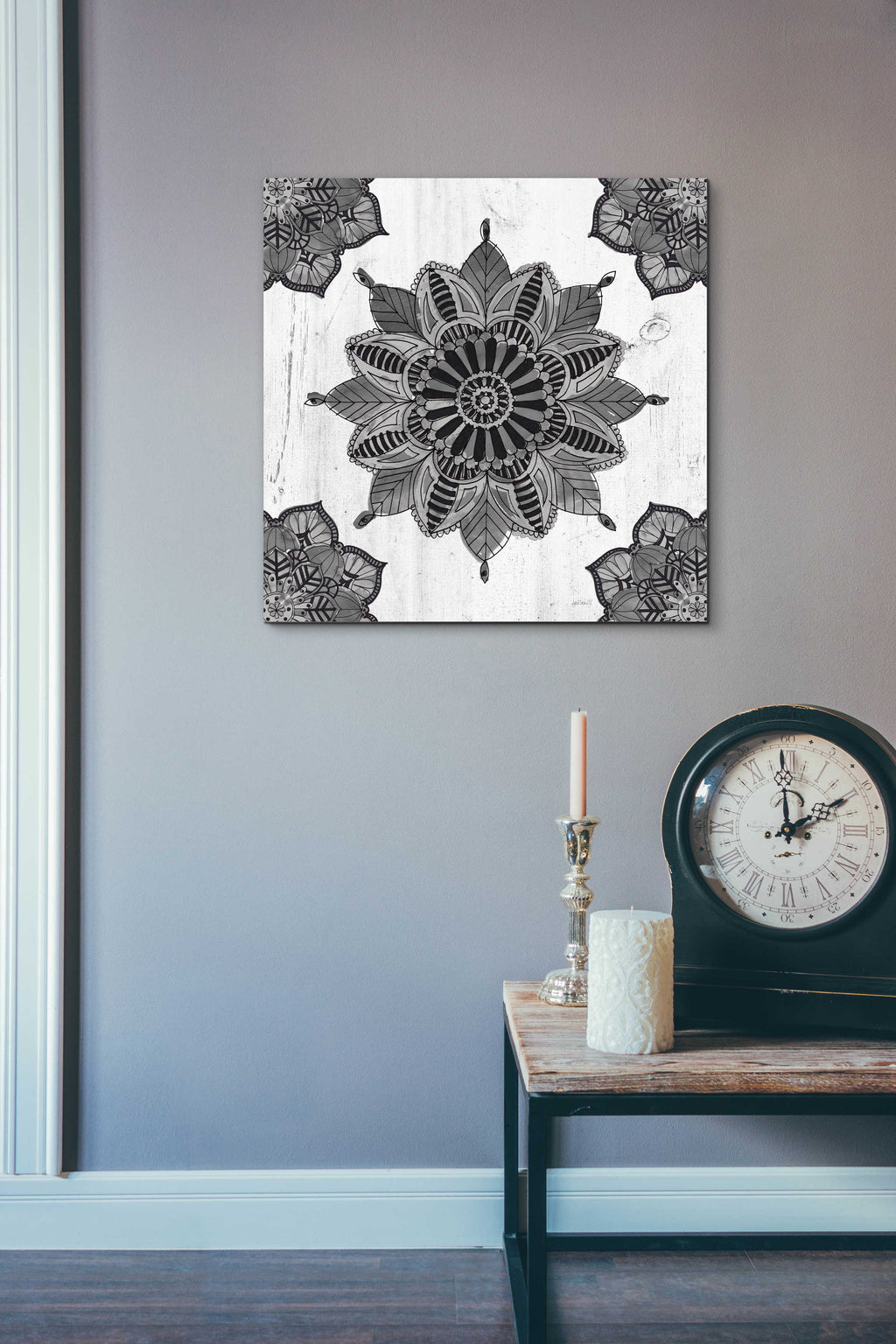Mandala Morning VI Black and White by Anne Tavoletti - 24x24 acrylic wall art in a room