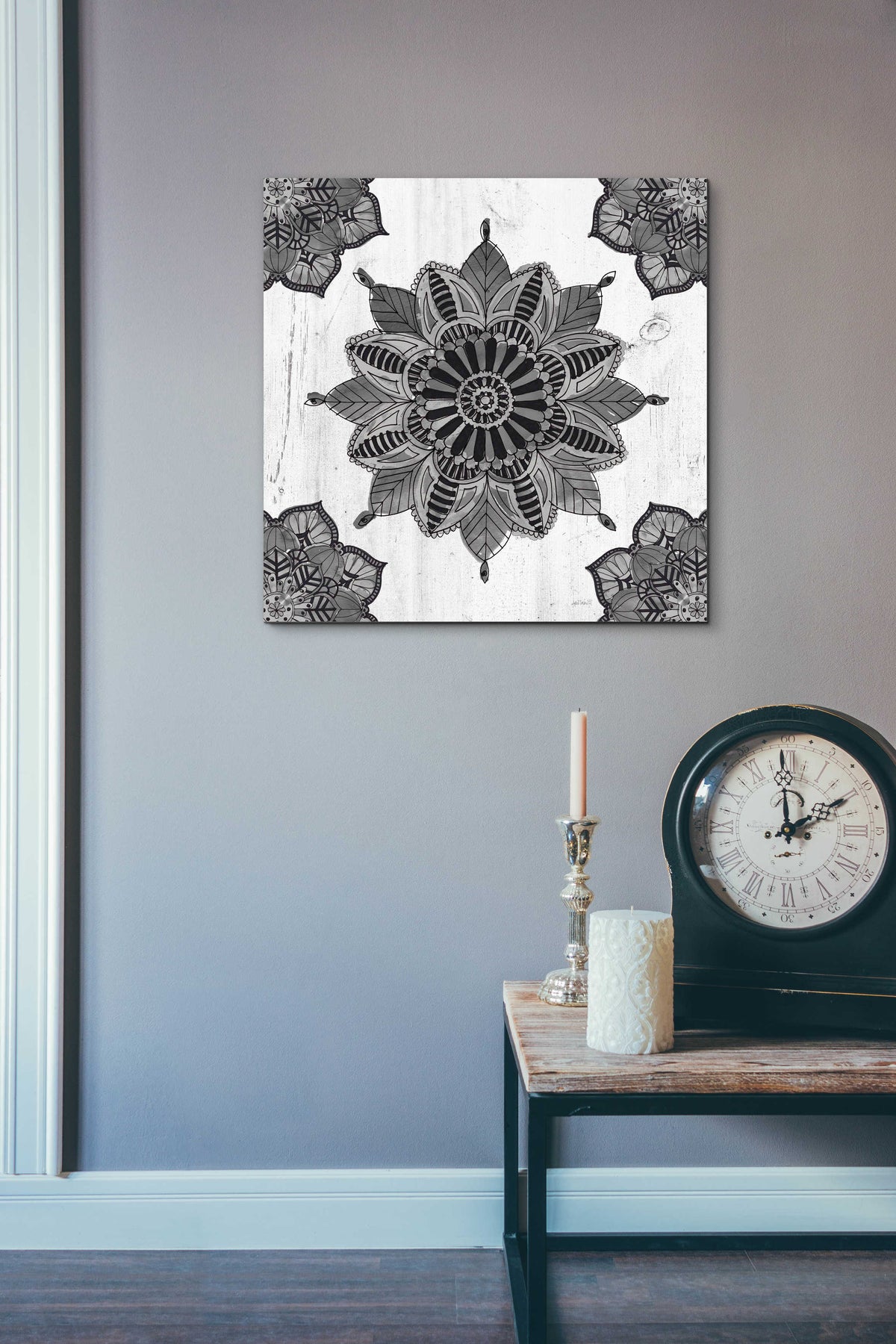 Mandala Morning VI Black and White by Anne Tavoletti - 24x24 acrylic wall art in a room