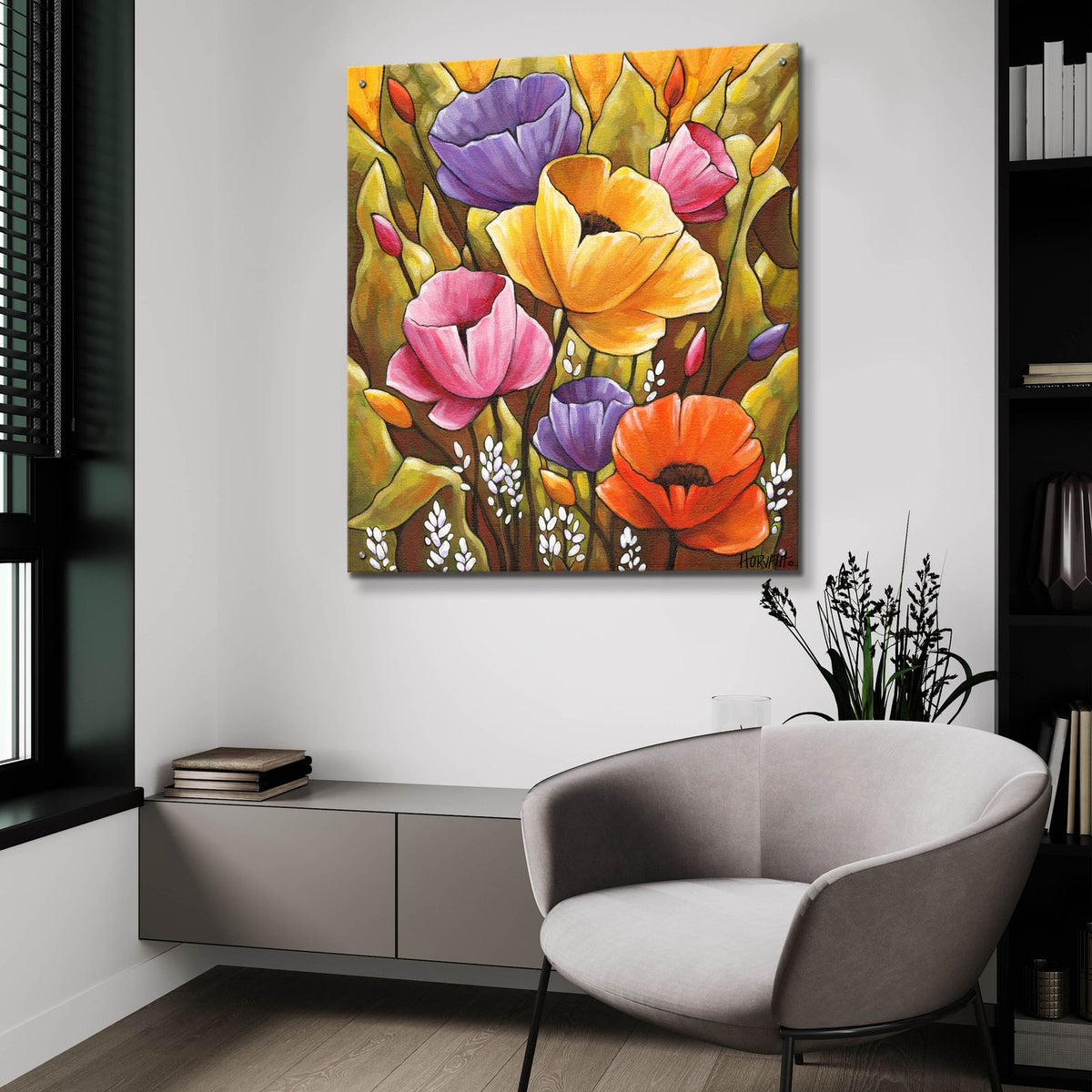 Flowers 2 by Cathy Horvath - 36x36 acrylic wall art in a room