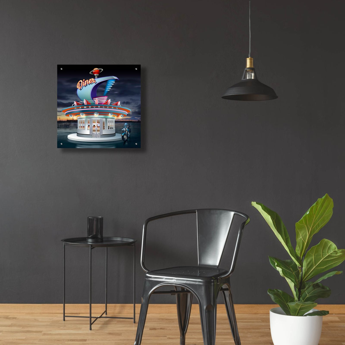 Diner by Bigelow Illustrations - 24x24 acrylic wall art in a room