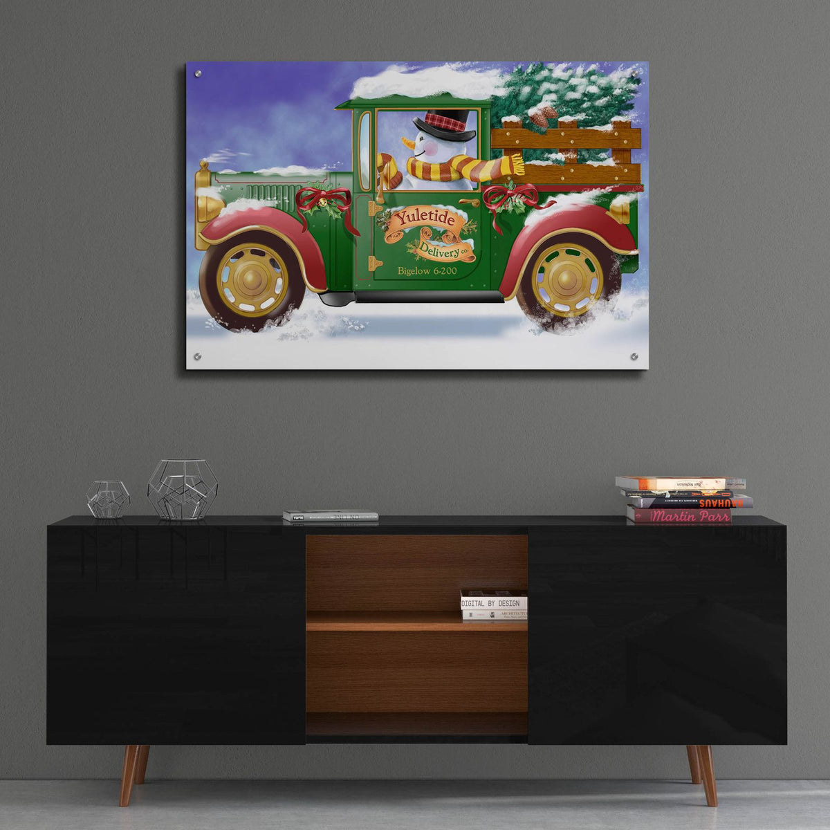 Yuletide Delivery by Bigelow Illustrations - 36x24 acrylic wall art in a room