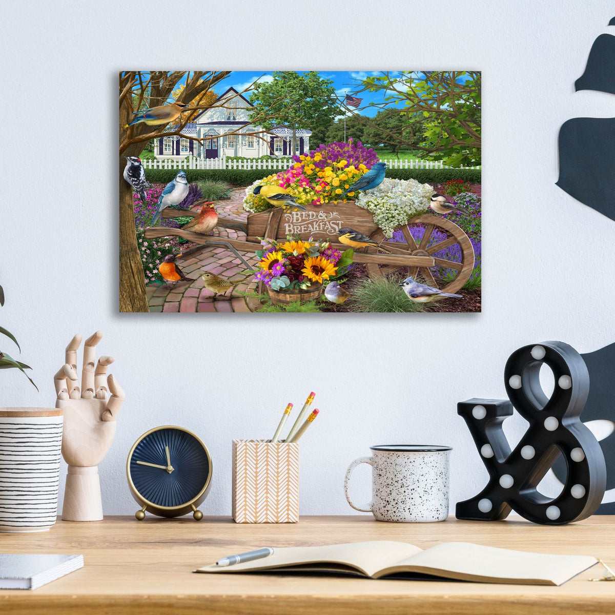 B And B Birds 1-4 by Bigelow Illustrations - 16x12 acrylic wall art in a room