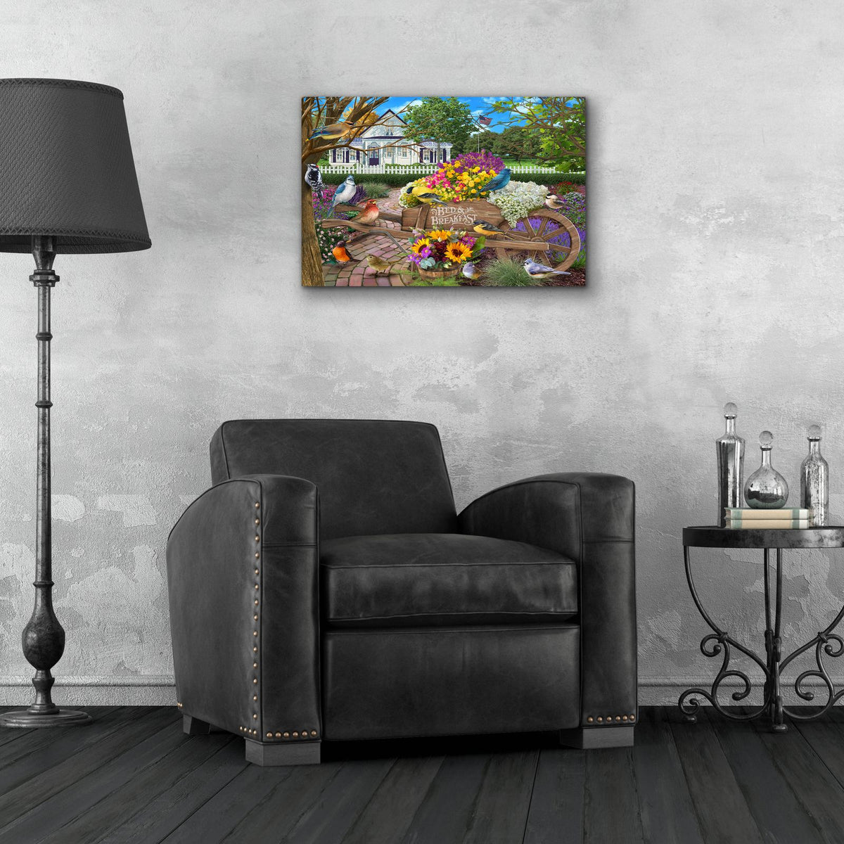 B And B Birds 1-4 by Bigelow Illustrations - 24x16 acrylic wall art in a room