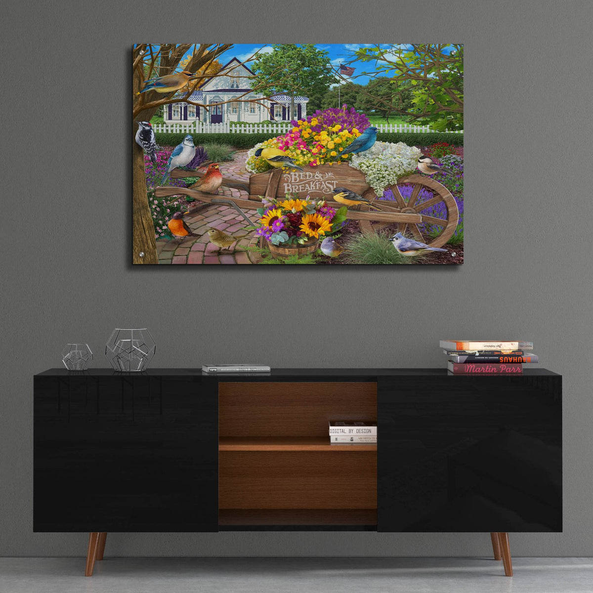 B And B Birds 1-4 by Bigelow Illustrations - 36x24 acrylic wall art in a room