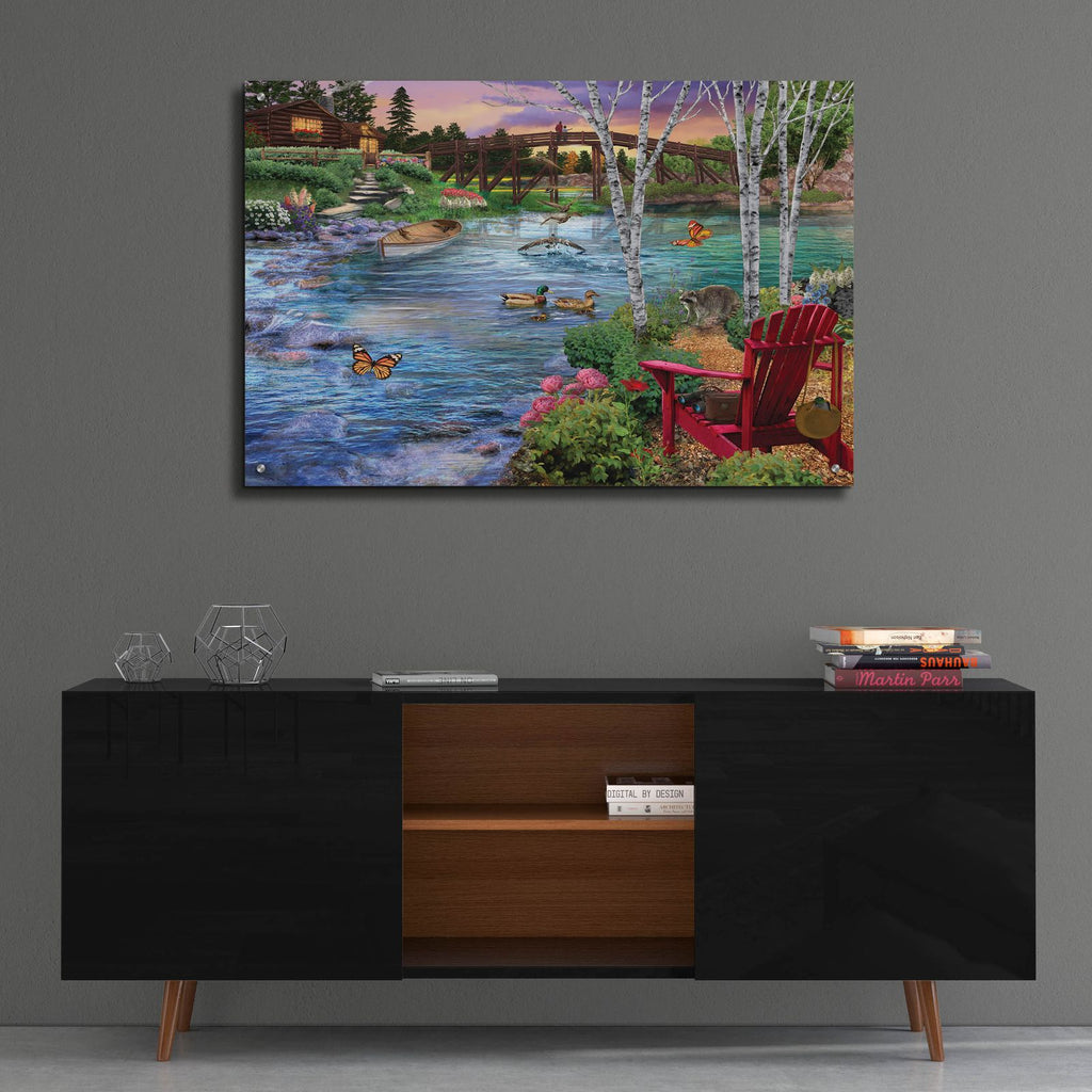 Bridge Fishing by Bigelow Illustrations - 36x24 acrylic wall art in a room