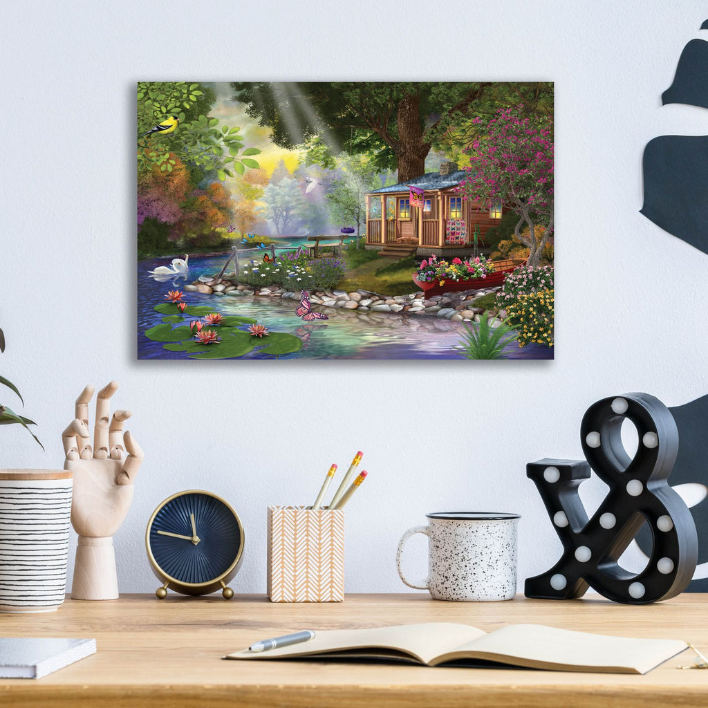 Butterfly Lake by Bigelow Illustrations - 16x12 acrylic wall art in a room