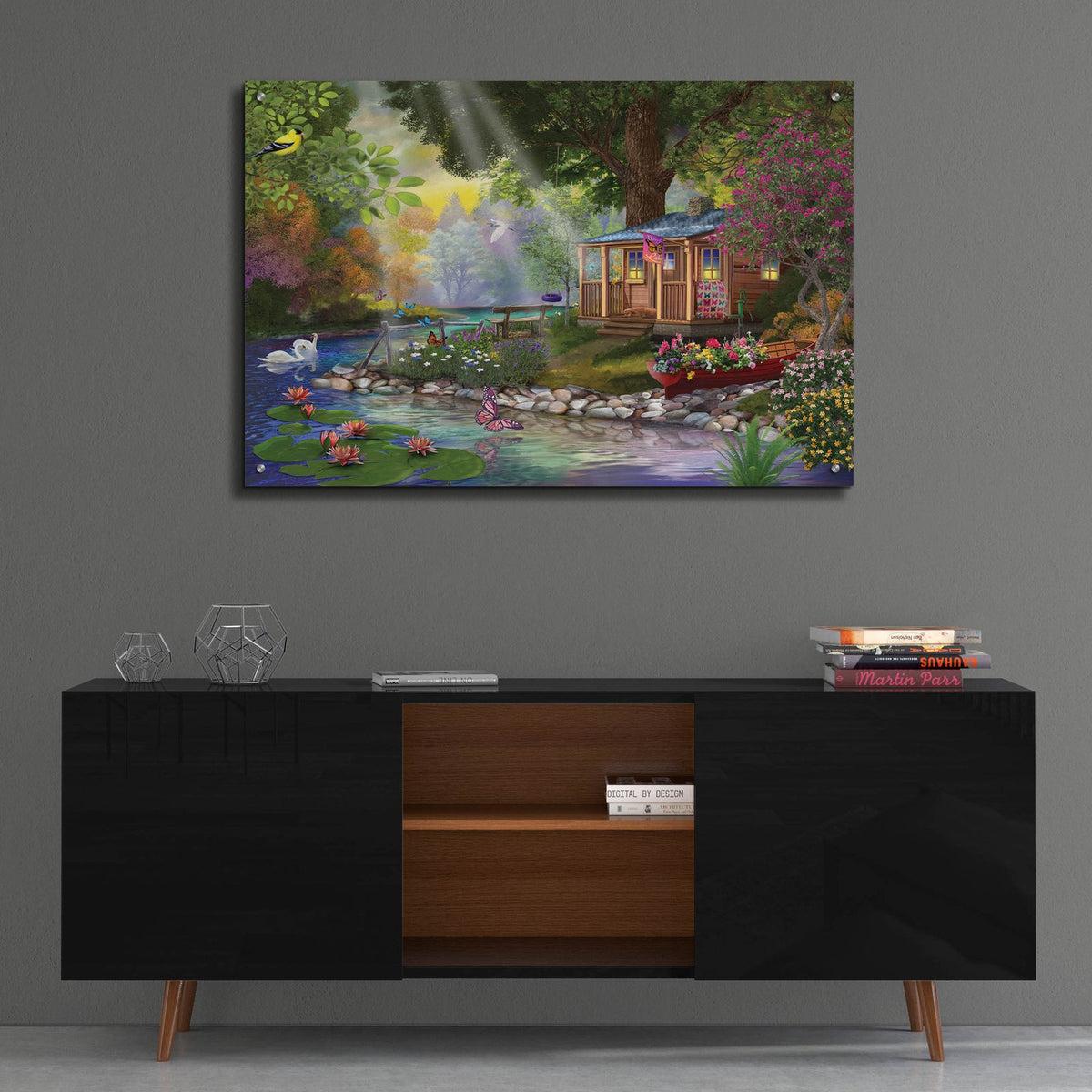 Butterfly Lake by Bigelow Illustrations - 36x24 acrylic wall art in a room
