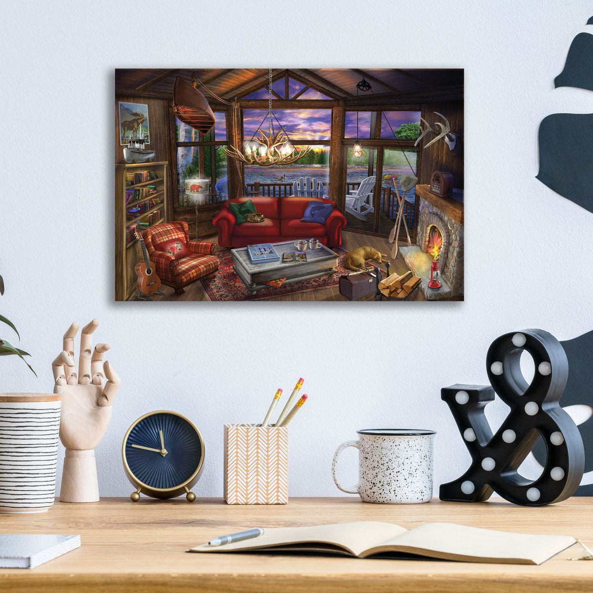 Evening In The Cabin by Bigelow Illustrations - 16x12 acrylic wall art in a room
