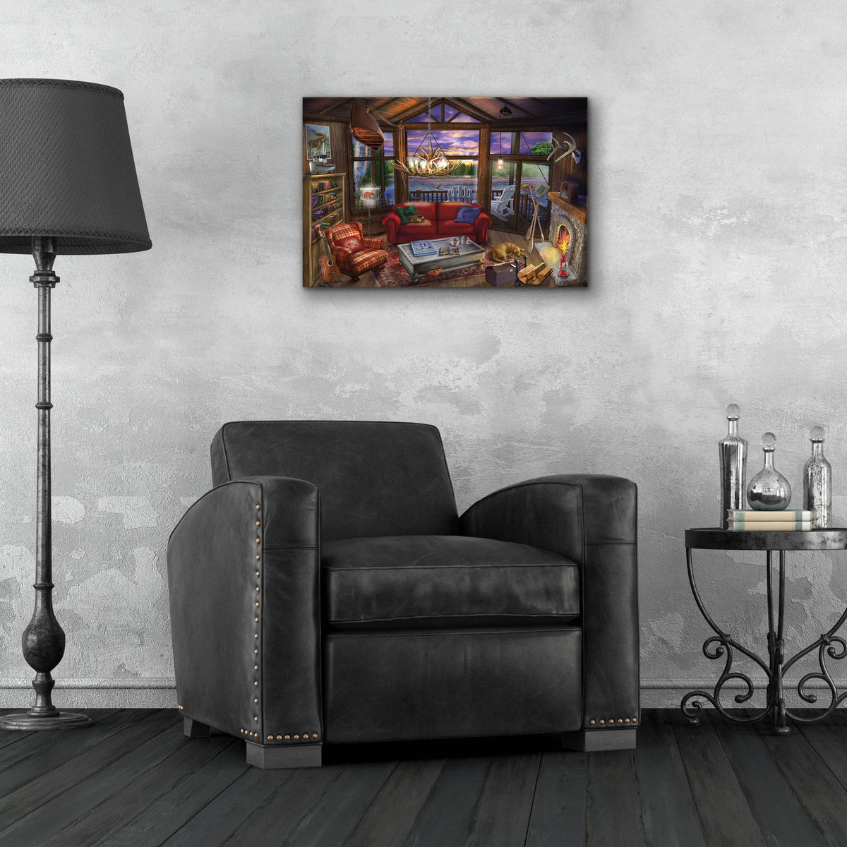 Evening In The Cabin by Bigelow Illustrations - 24x16 acrylic wall art in a room