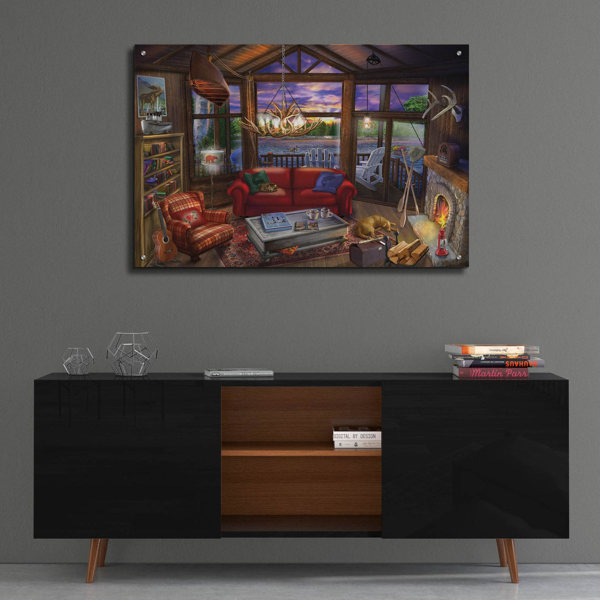 Evening In The Cabin by Bigelow Illustrations - 36x24 acrylic wall art in a room