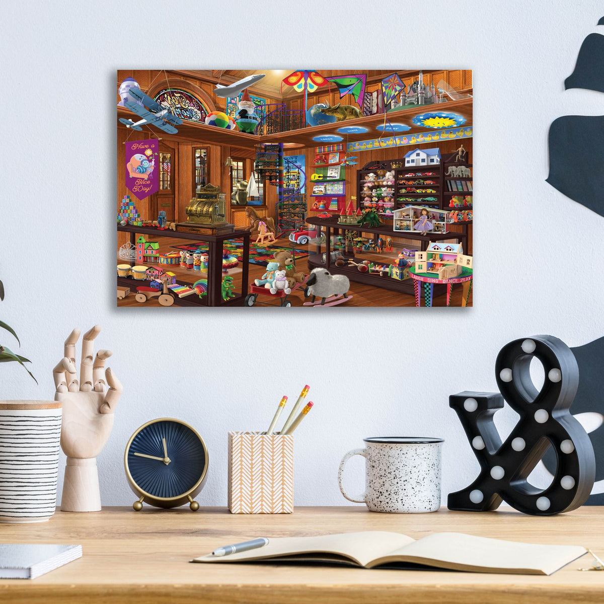 Toy Shoppe Hidden by Bigelow Illustrations - 16x12 acrylic wall art in a room