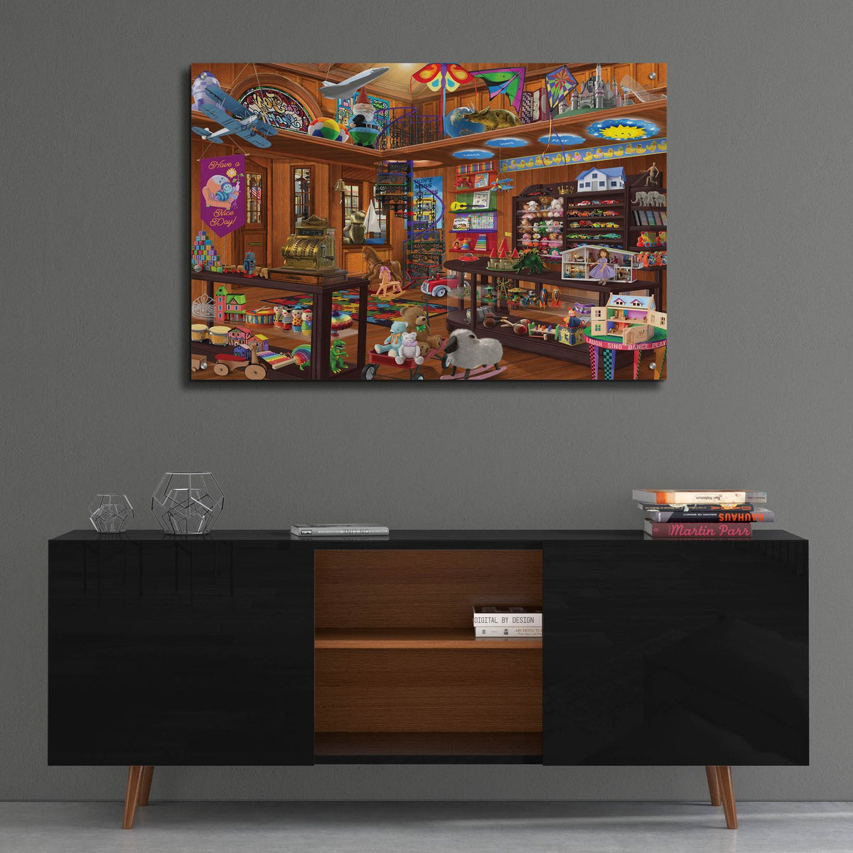 Toy Shoppe Hidden by Bigelow Illustrations - 36x24 acrylic wall art in a room