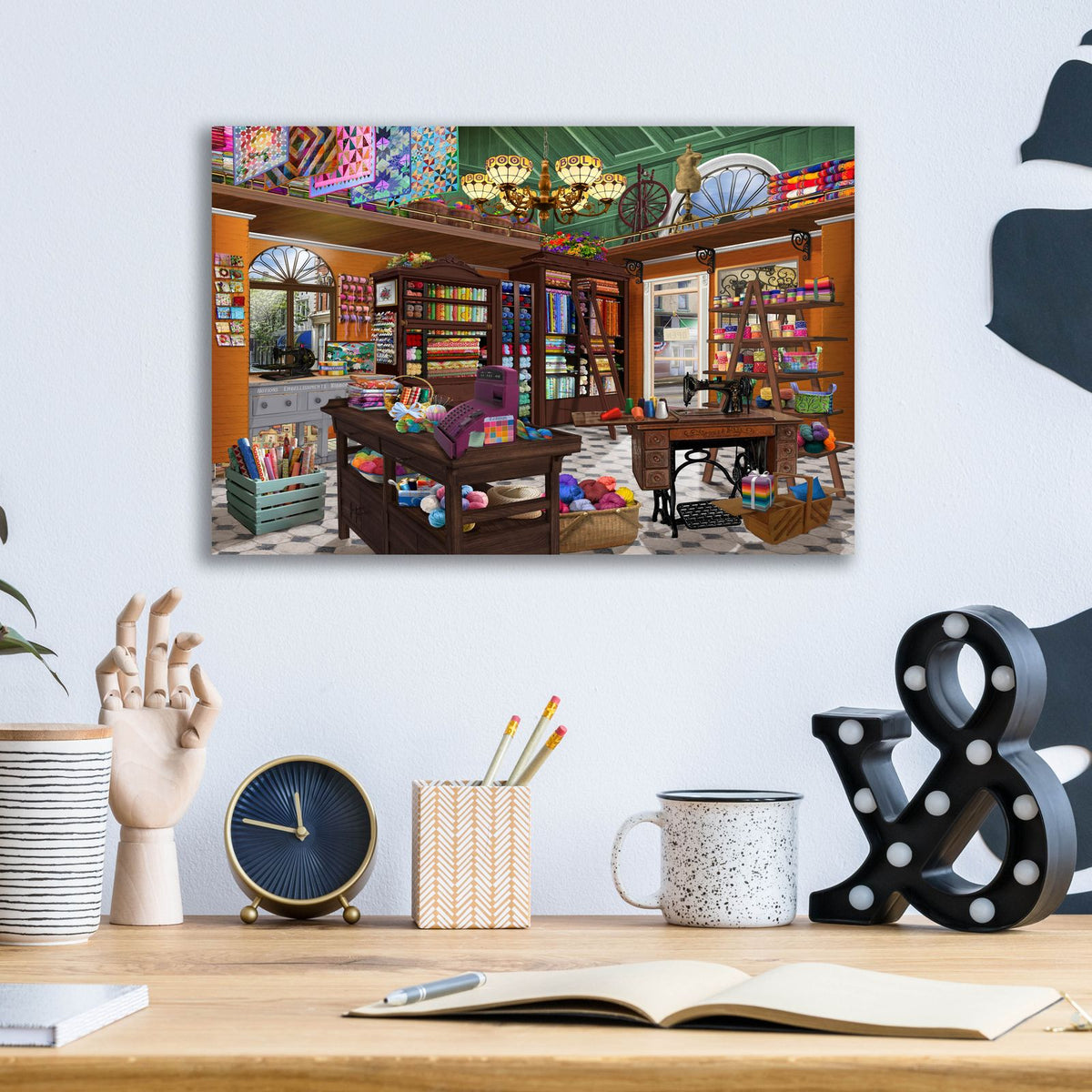 Spools N Bolts by Bigelow Illustrations - 16x12 acrylic wall art in a room
