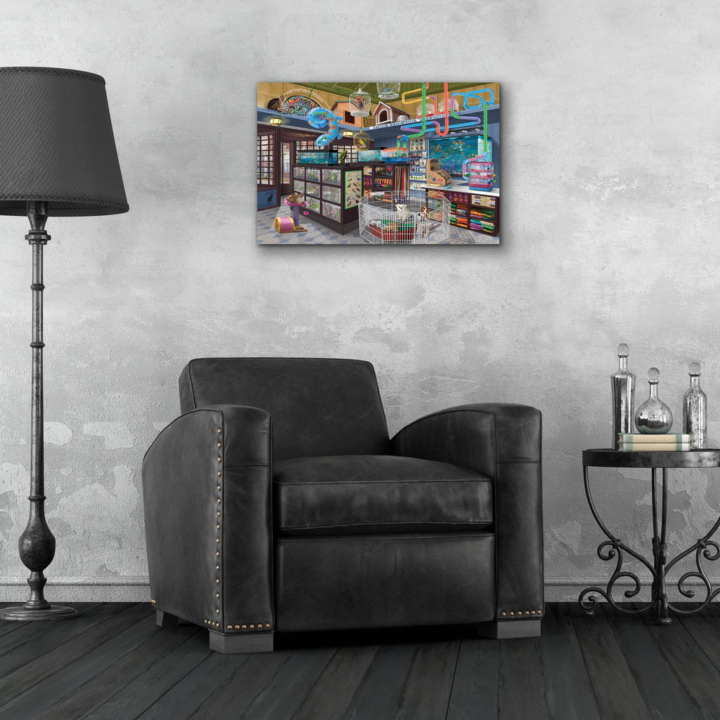 Fins, Fur And Feathers by Bigelow Illustrations - 24x16 acrylic wall art in a room