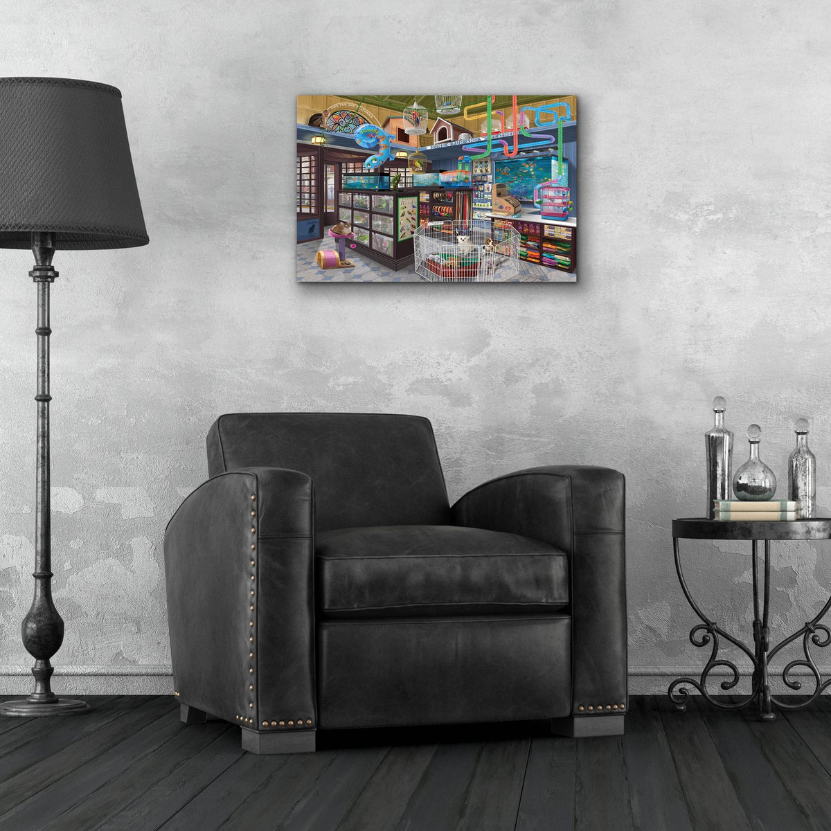 Fins, Fur And Feathers by Bigelow Illustrations - 24x16 acrylic wall art in a room