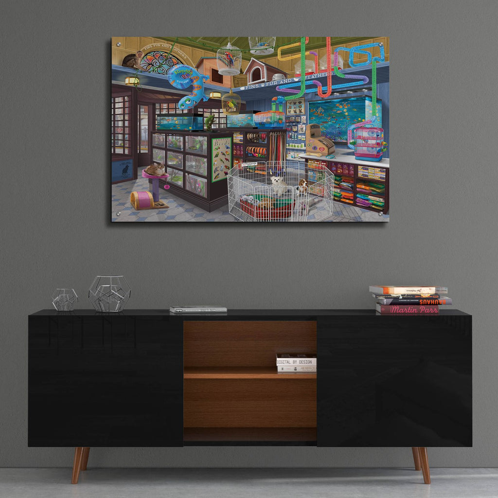 Fins, Fur And Feathers by Bigelow Illustrations - 36x24 acrylic wall art in a room