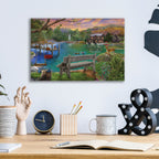 Lakeside View From The Bench by Bigelow Illustrations - 16x12 acrylic wall art in a room