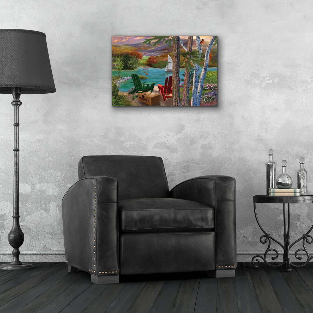 Lakeside View From The Chairs by Bigelow Illustrations - 24x16 acrylic wall art in a room