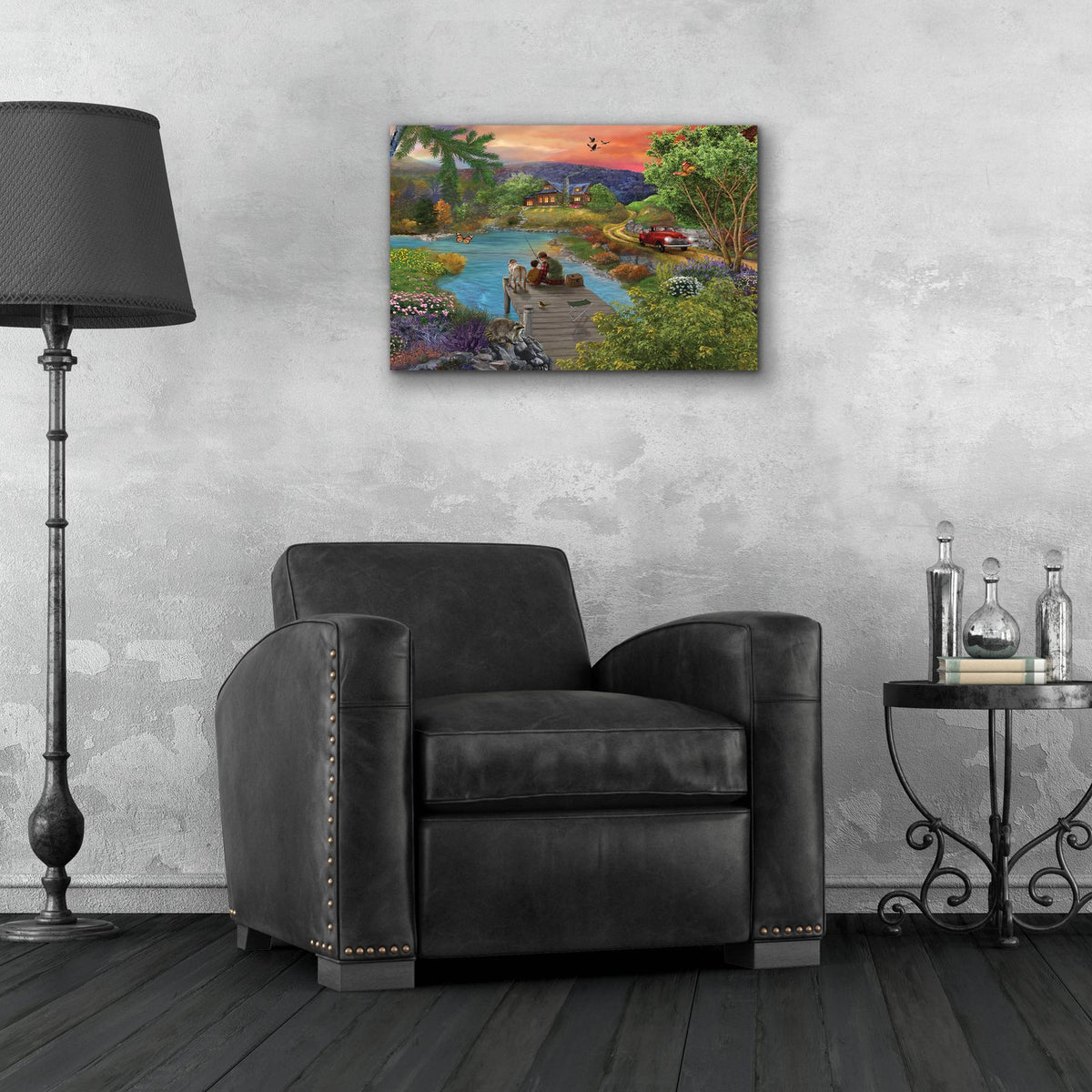 Lakeside View From The Dock by Bigelow Illustrations - 24x16 acrylic wall art in a room