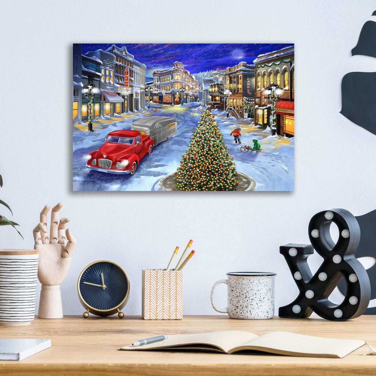 Main Street Christmas by Bigelow Illustrations - 16x12 acrylic wall art in a room