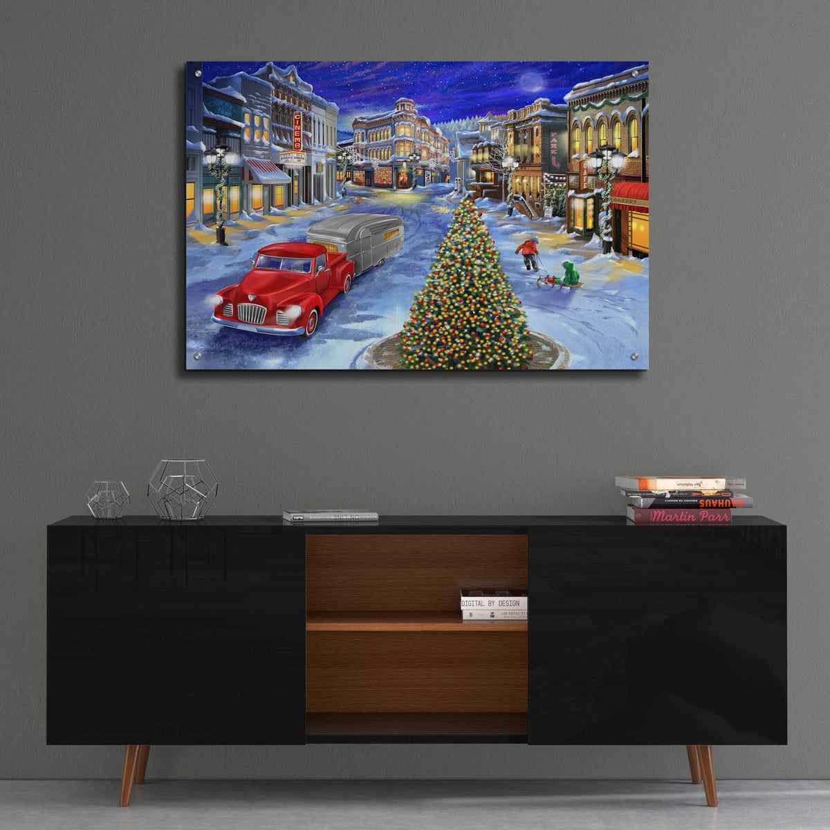 Main Street Christmas by Bigelow Illustrations - 36x24 acrylic wall art in a room