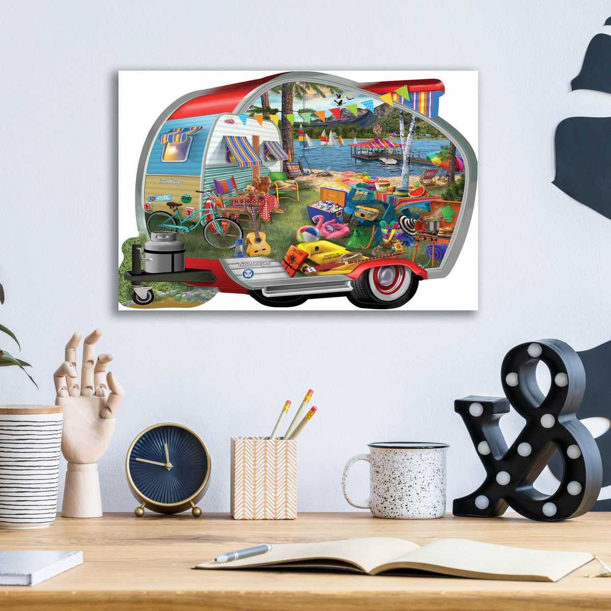 Colorful Camping by Bigelow Illustrations - 16x12 acrylic wall art in a room