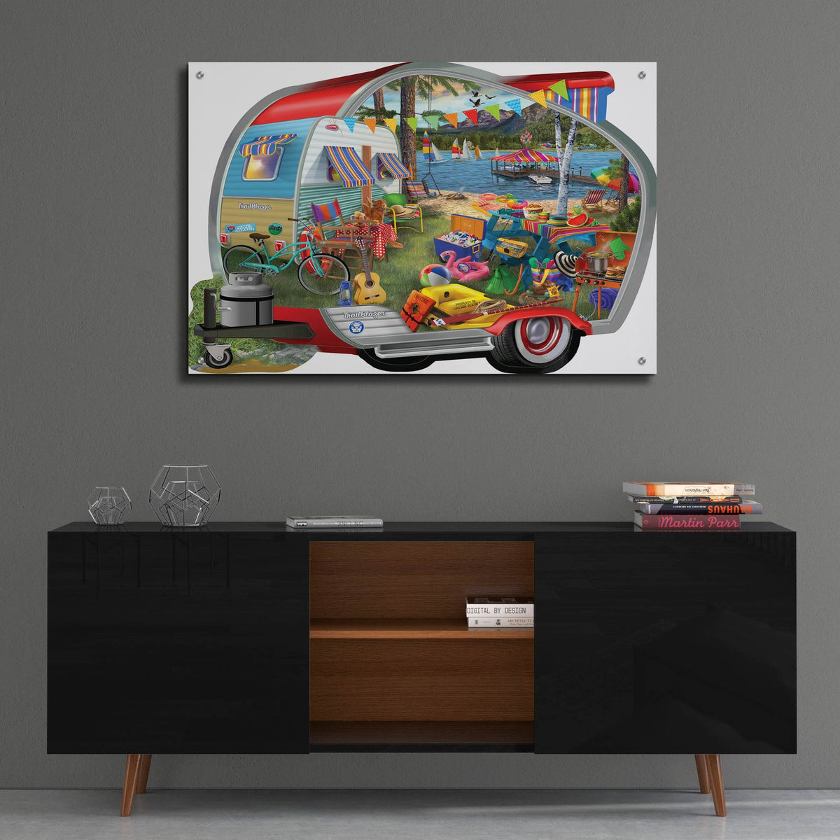 Colorful Camping by Bigelow Illustrations - 36x24 acrylic wall art in a room