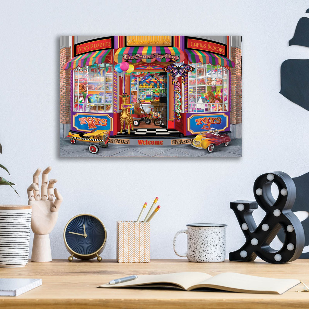 Corner Toy Shop by Bigelow Illustrations - 16x12 acrylic wall art in a room