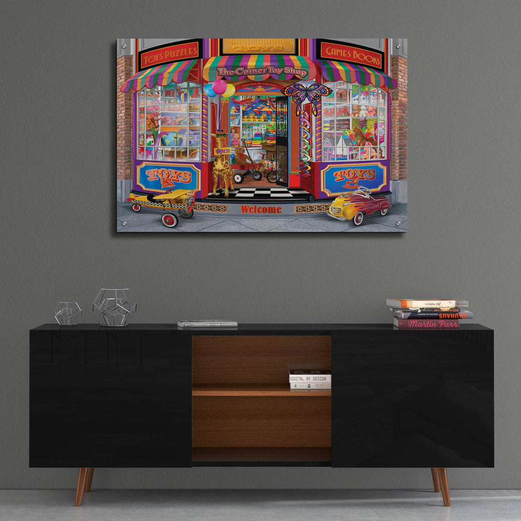 Corner Toy Shop by Bigelow Illustrations - 36x24 acrylic wall art in a room