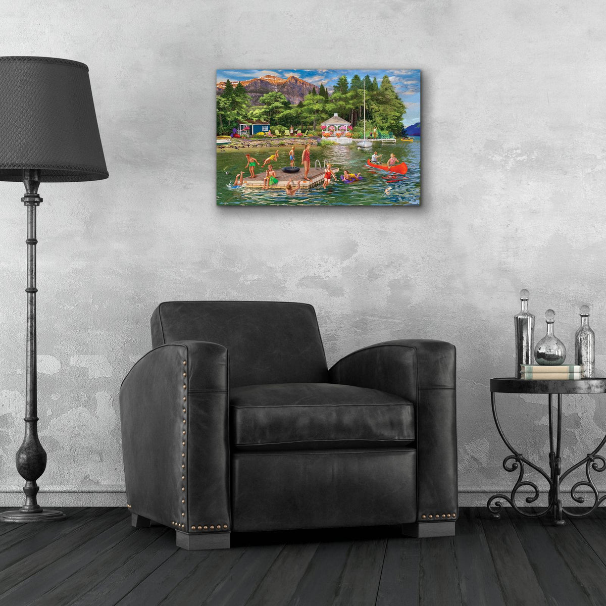 Gazebo Lake by Bigelow Illustrations - 24x16 acrylic wall art in a room
