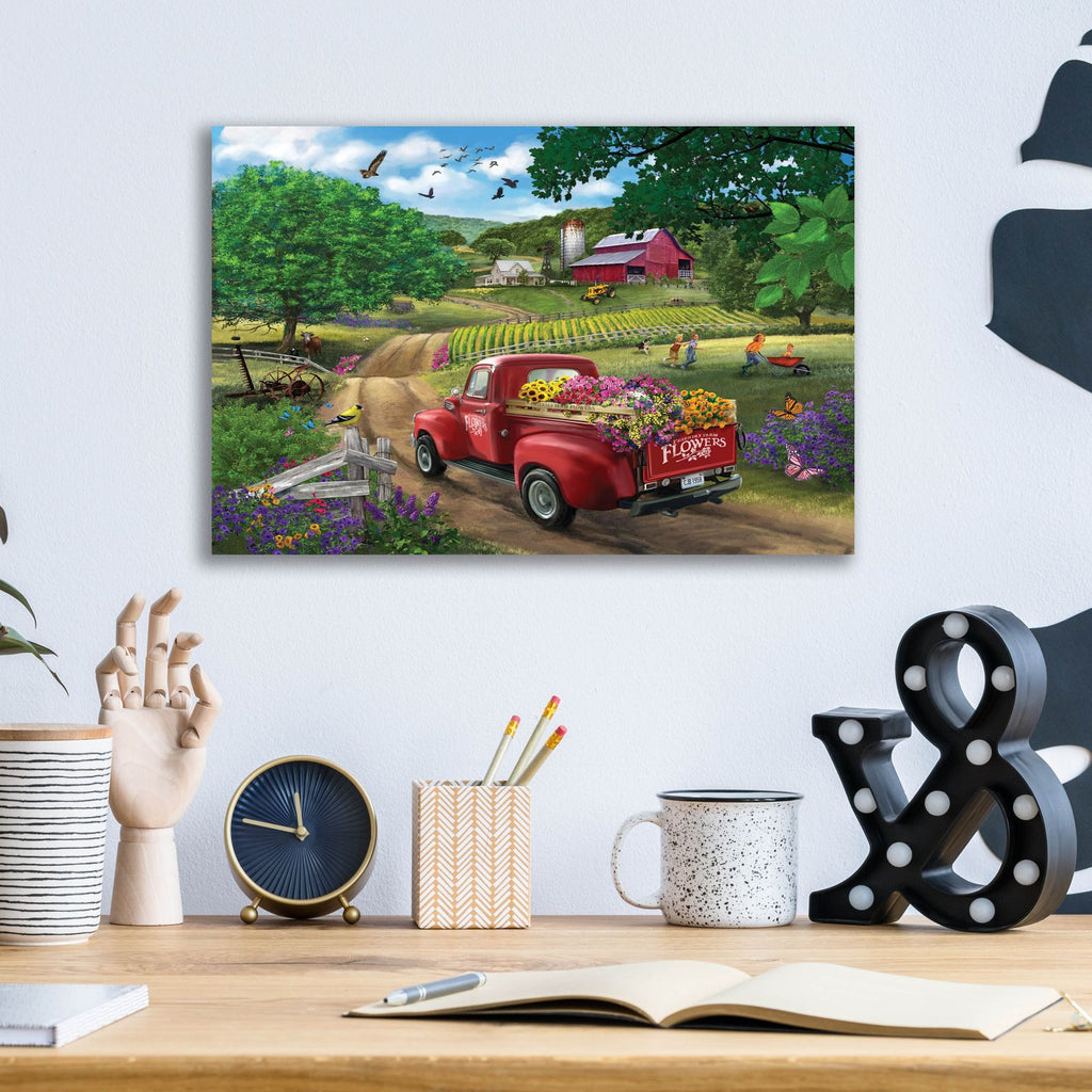 Country Road (Flower Truck) by Bigelow Illustrations - 16x12 acrylic wall art in a room