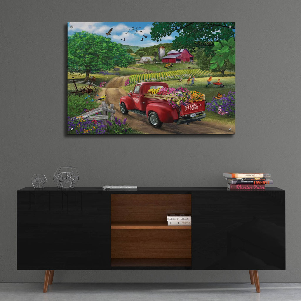 Country Road (Flower Truck) by Bigelow Illustrations - 36x24 acrylic wall art in a room
