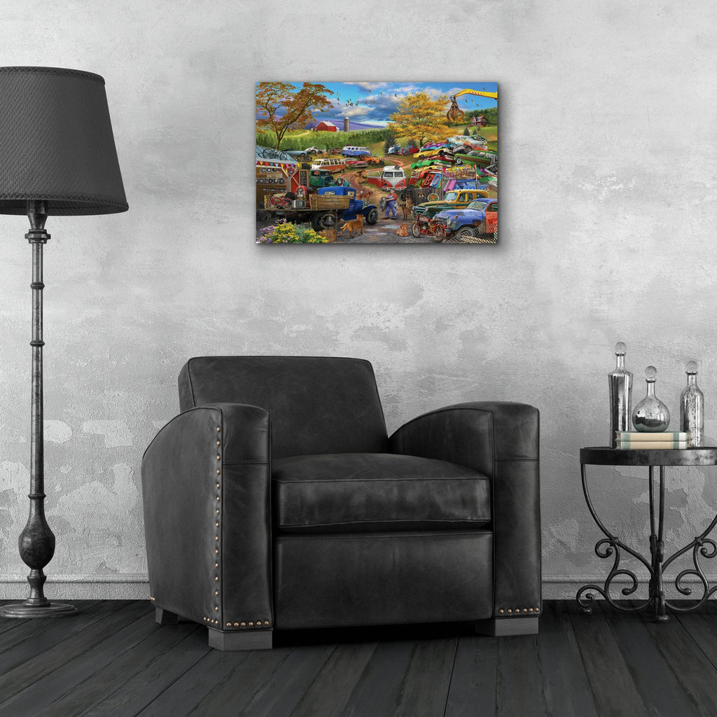 Rusty Gold And His Junkyard Dogs by Bigelow Illustrations - 24x16 acrylic wall art in a room