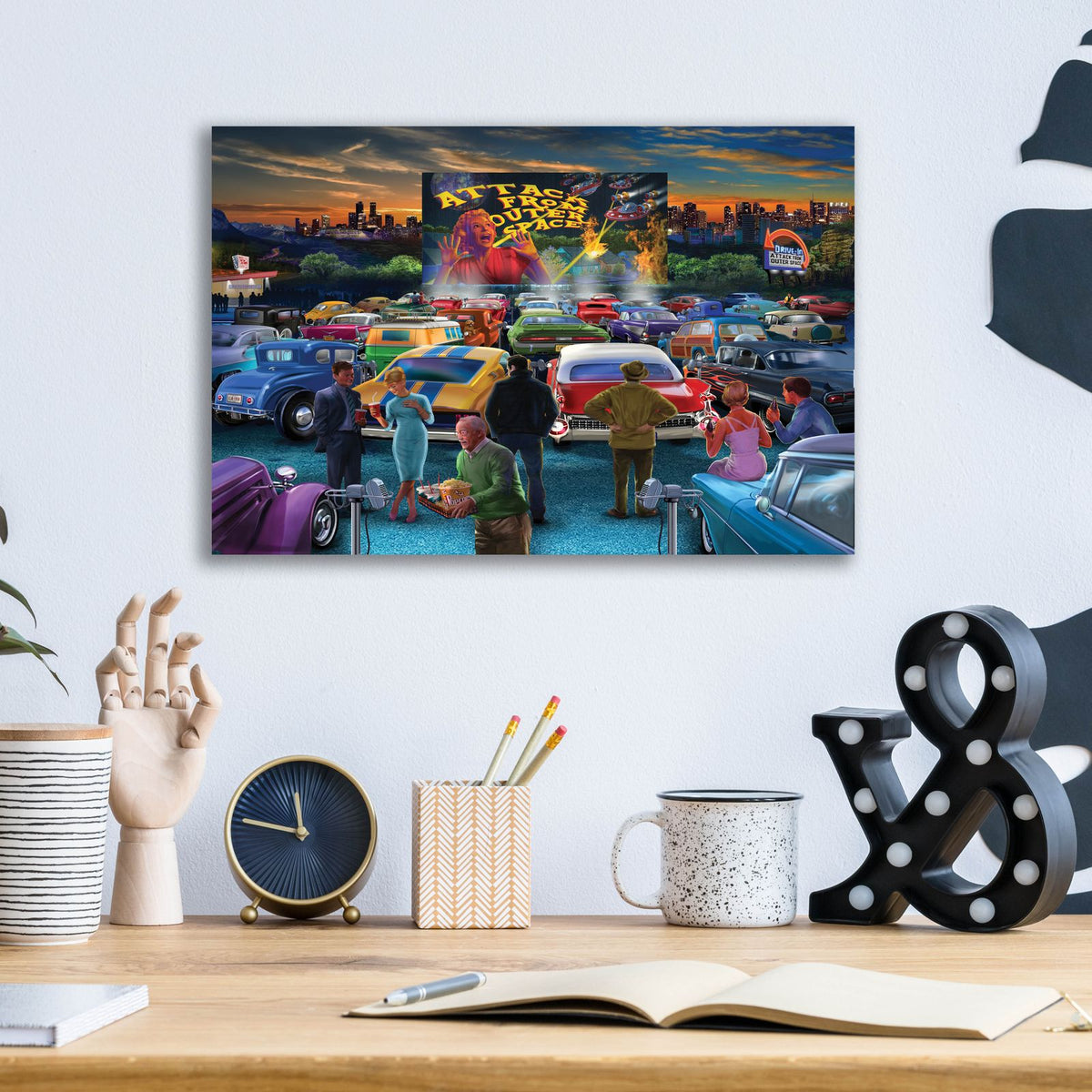 Drive In by Bigelow Illustrations - 16x12 acrylic wall art in a room