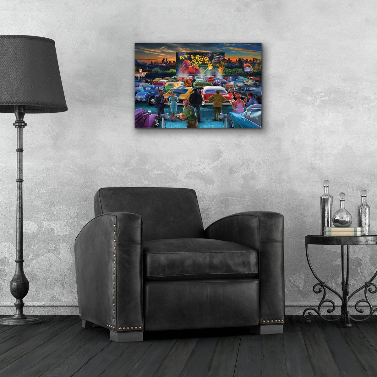 Drive In by Bigelow Illustrations - 24x16 acrylic wall art in a room