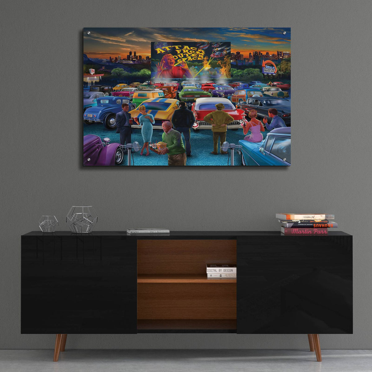 Drive In by Bigelow Illustrations - 36x24 acrylic wall art in a room