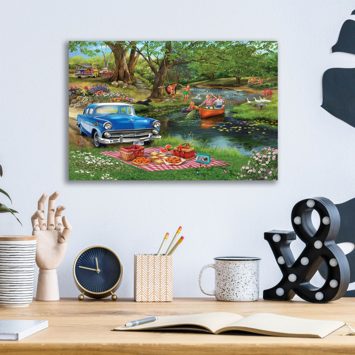Good Times At The River by Bigelow Illustrations - 16x12 acrylic wall art in a room