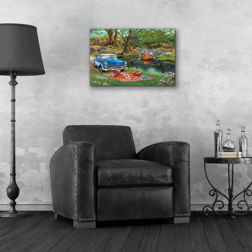 Good Times At The River by Bigelow Illustrations - 24x16 acrylic wall art in a room