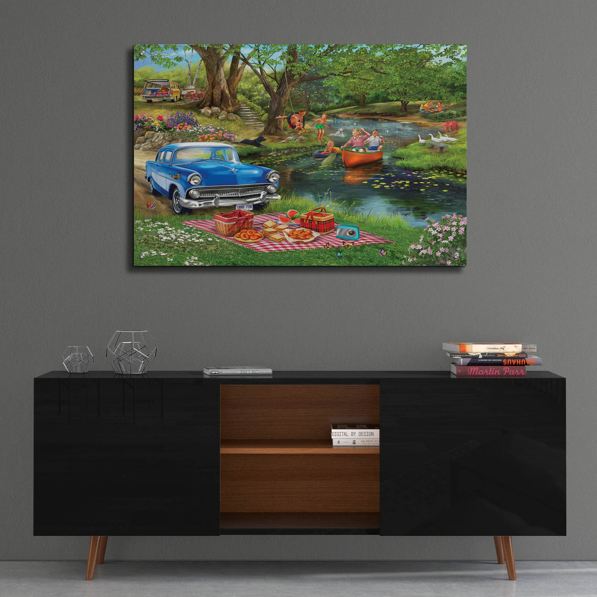 Good Times At The River by Bigelow Illustrations - 36x24 acrylic wall art in a room