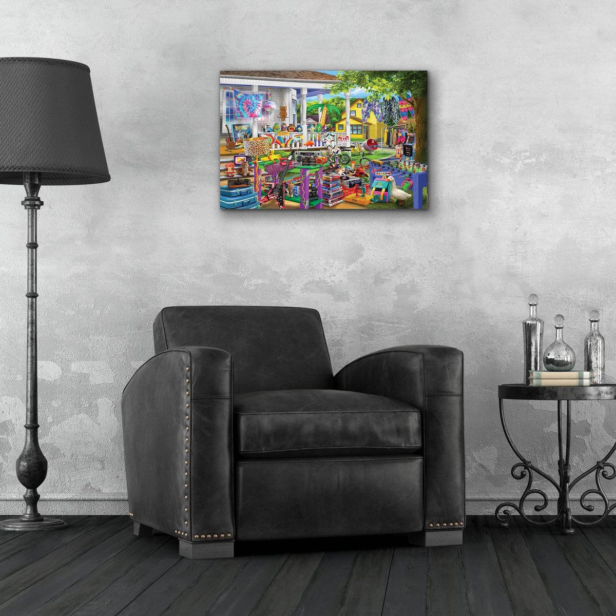 Wild And Crazy Yard Sale by Bigelow Illustrations - 24x16 acrylic wall art in a room