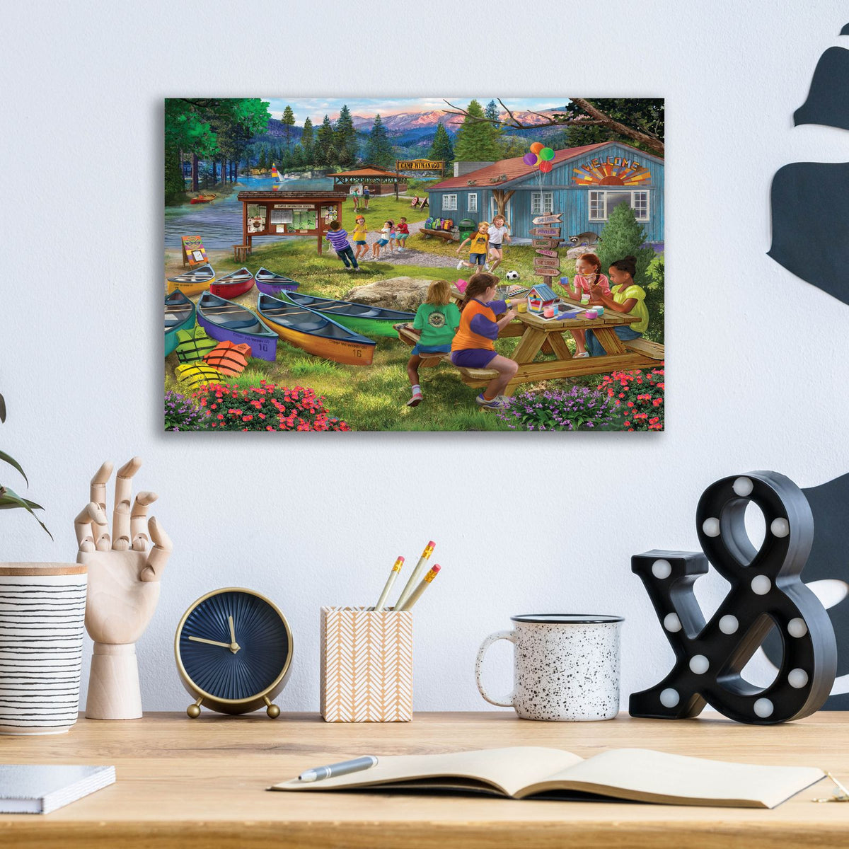 Camp Wiwanago by Bigelow Illustrations - 16x12 acrylic wall art in a room