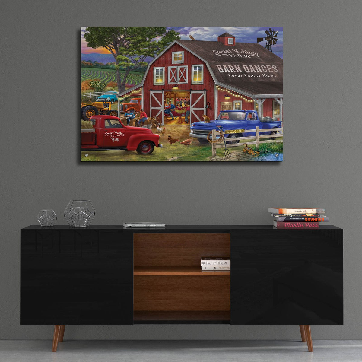 The Barn Dance by Bigelow Illustrations - 36x24 acrylic wall art in a room