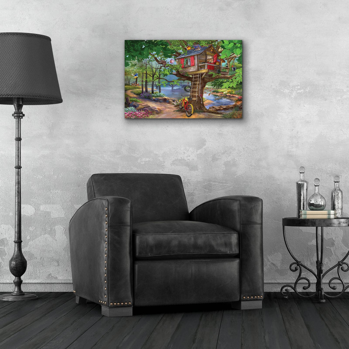 River Tree House by Bigelow Illustrations - 24x16 acrylic wall art in a room